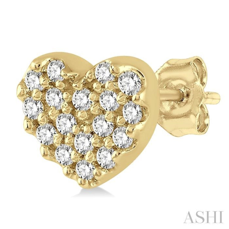 1/10 Ctw Heart Charm Round Cut Diamond Petite Fashion Earring in 10K Yellow Gold