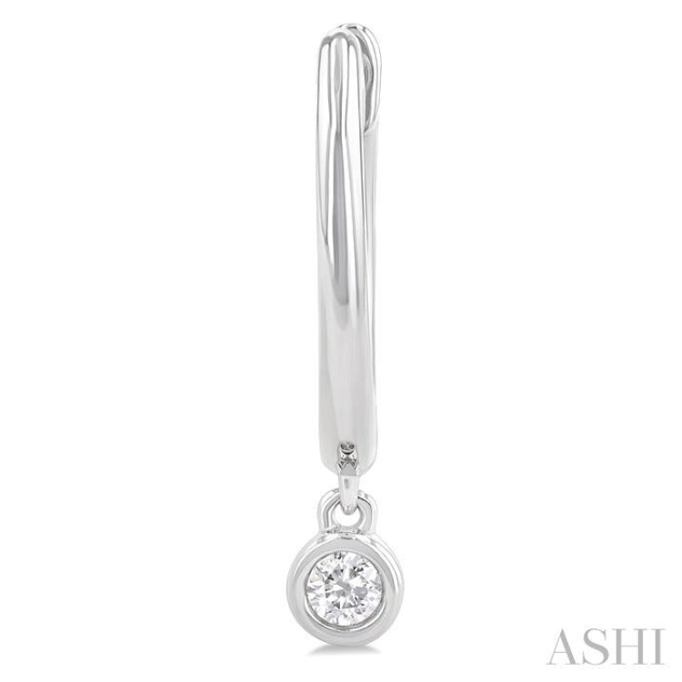 1/10 Ctw Petite Bezel Drop Round Cut Diamond Fashion Huggies in 10K White Gold