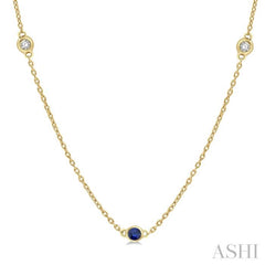 1/6 ctw Round Cut Diamond and 1.75MM Sapphire Precious Station Necklace in 14K Yellow Gold