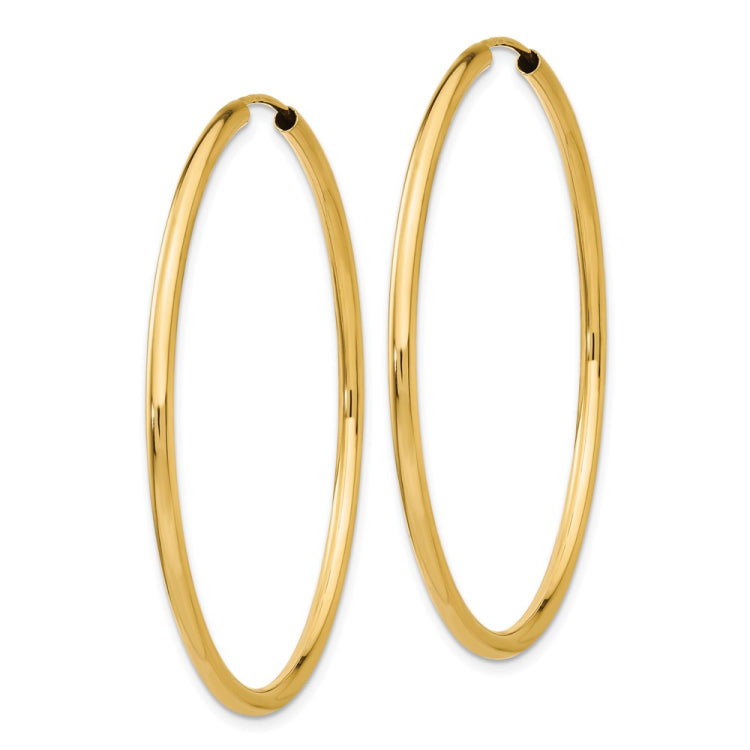 14k Polished Round Endless 2mm Hoop Earrings