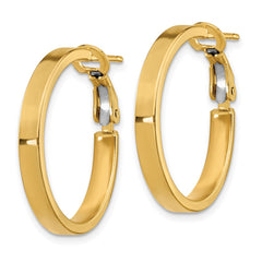 14k 3x20mm Polished Square Tube Round Hoop Earrings