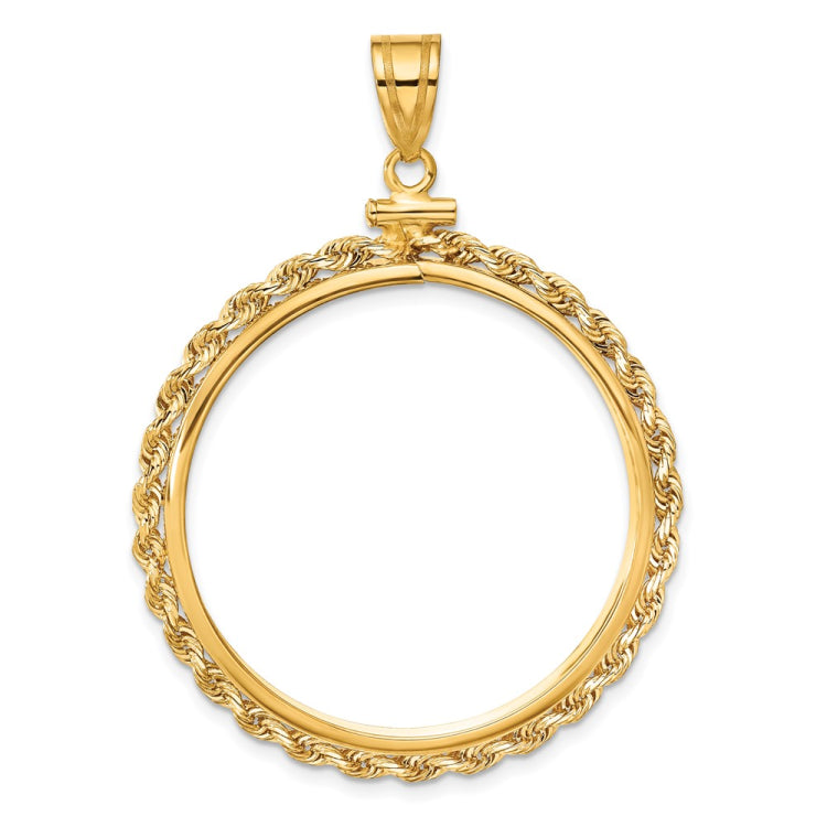 Wideband Distinguished Coin Jewelry 14k Polished Rope 32.7mm x 3mm Screw Top Coin Bezel Pendant