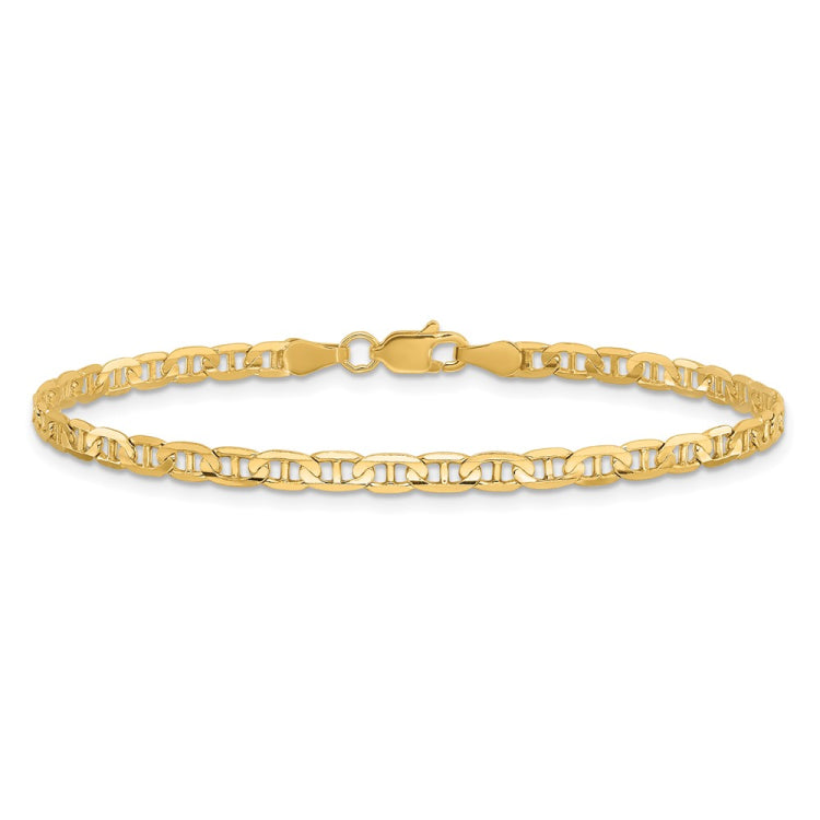 14K 7 inch 3mm Concave Anchor with Lobster Clasp Bracelet