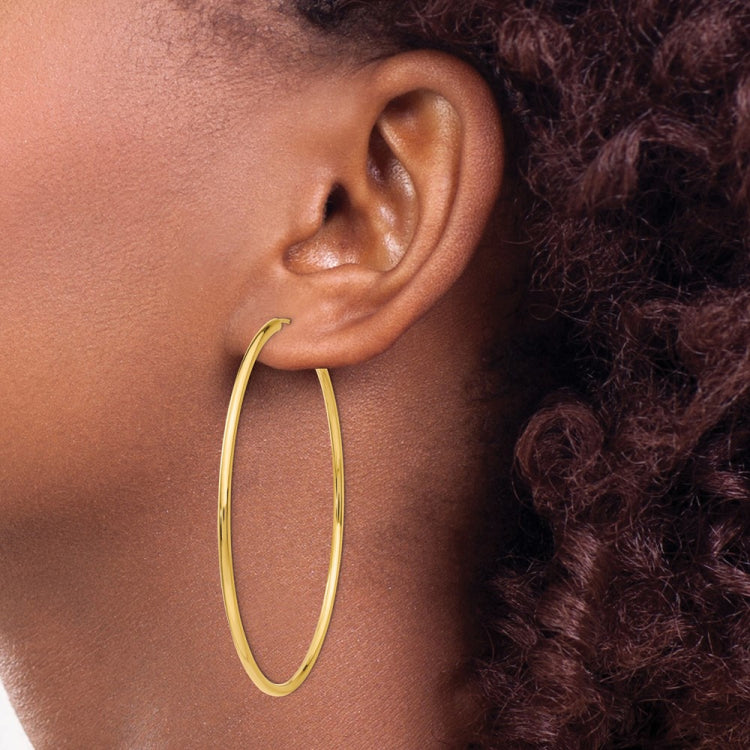 14k Polished Round Endless 2mm Hoop Earrings