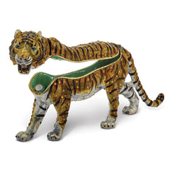 Luxury Giftware Pewter Bejeweled Crystals Gold-tone Enameled BENNY Large Bengal Tiger Trinket Box with Matching 18 Inch Necklace