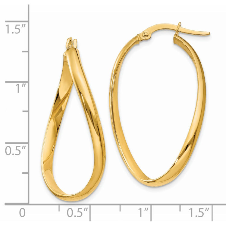 14k 3mm Twisted Oval Hoop Earrings