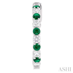 5/8 ctw Round 2.4 MM Emerald and Round Cut Diamond Precious Hoop Earring in 14K White Gold