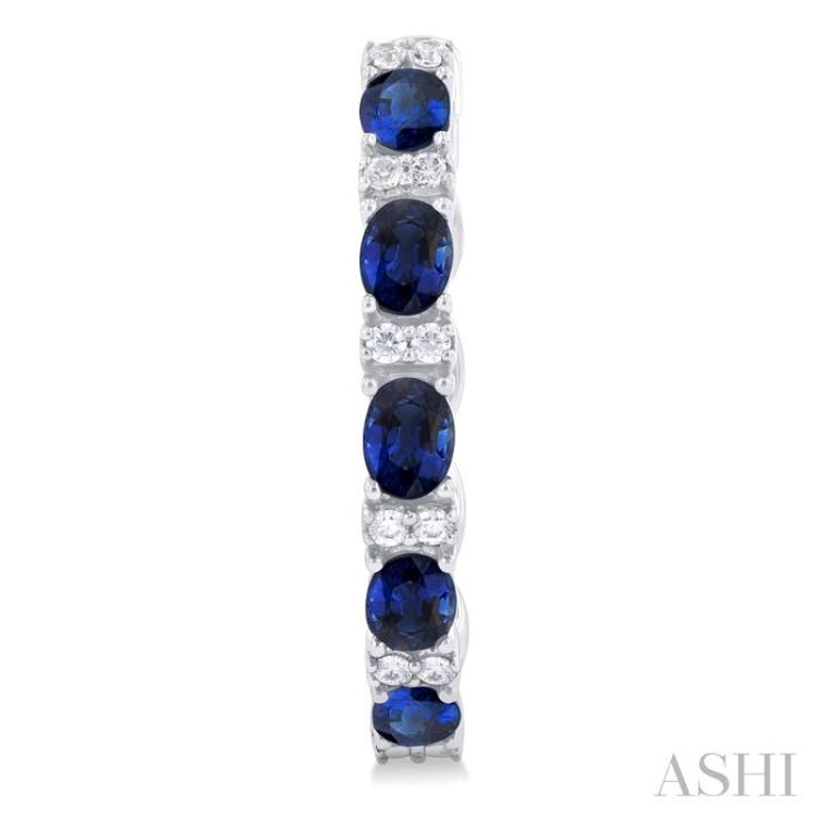 1/4 ctw Oval Cut 4X3 MM Sapphire and Round Cut Diamond Precious Hoop Earring in 14K White Gold