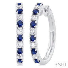 1/4 ctw Petite 1.80 MM Sapphire and Round Cut Diamond Precious Fashion Huggies in 10K White Gold