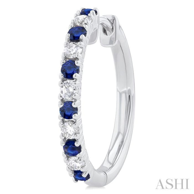 1/4 ctw Petite 1.80 MM Sapphire and Round Cut Diamond Precious Fashion Huggies in 10K White Gold