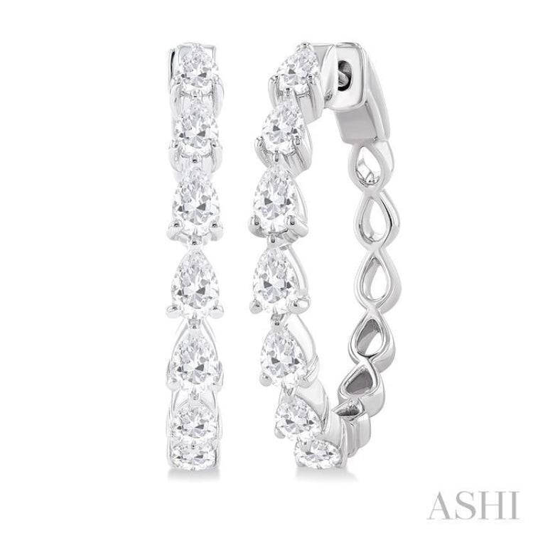 1 1/2 ctw East West Pear Shape Diamond Fashion Hoop Earring in 14K White Gold