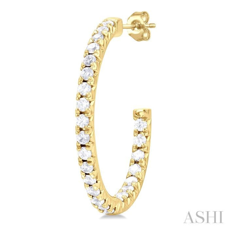 1/3 Ctw French Pave Set Round Cut Diamond Fashion Half Hoop Earring in 14K Yellow Gold