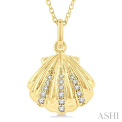 1/20 ctw Marine Life Petite Seashell Round Cut Diamond Fashion Pendant With Chain in 10K Yellow Gold