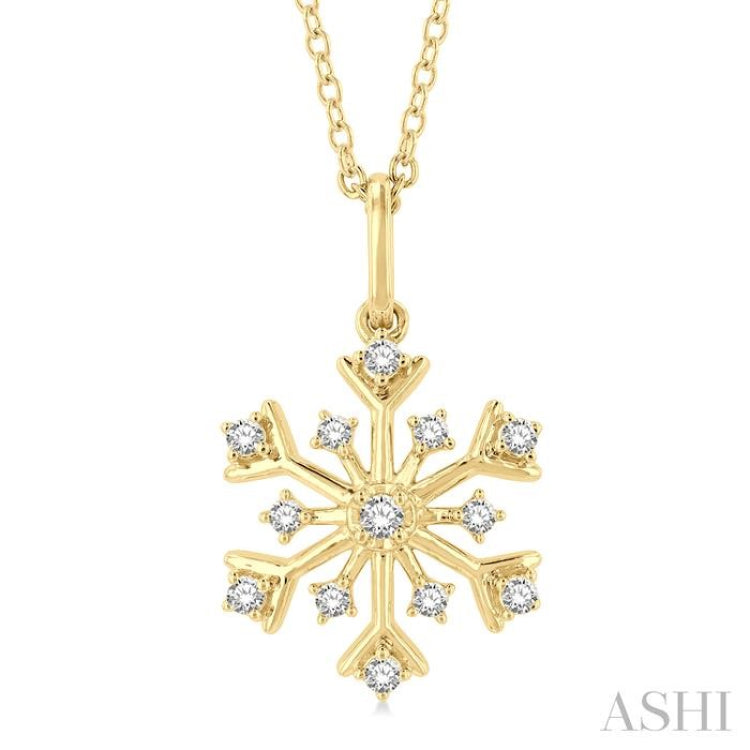 1/6 ctw Petite Snowflake Round Cut Diamond Fashion Pendant With Chain in 10K Yellow Gold