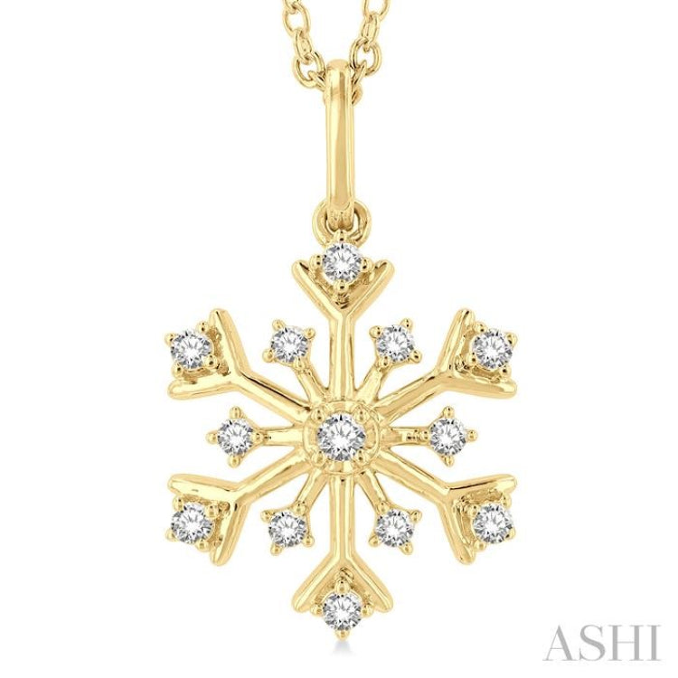 1/6 ctw Petite Snowflake Round Cut Diamond Fashion Pendant With Chain in 10K Yellow Gold