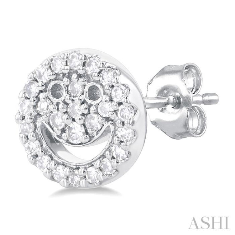 1/6 ctw Petite Smiley Round Cut Diamond Fashion Stud Earring in 10K White Gold