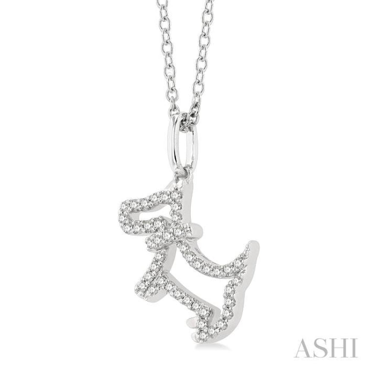 1/8 ctw Petite Playful Dog Round Cut Diamond Fashion Pendant With Chain in 10K White Gold