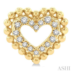 1/8 ctw Petite Heart Round Cut Diamond Fashion Stud Earring in 10K Yellow Gold