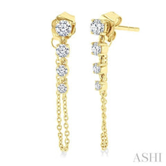 1/2 Ctw Journey Round Cut Diamond Fashion Long Chain Earring in 14K Yellow Gold