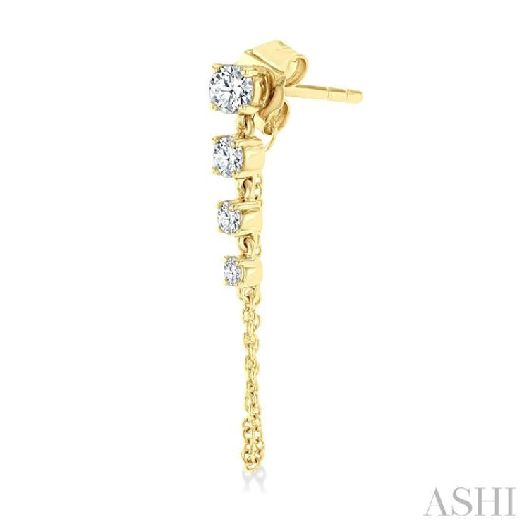 1/2 Ctw Journey Round Cut Diamond Fashion Long Chain Earring in 14K Yellow Gold