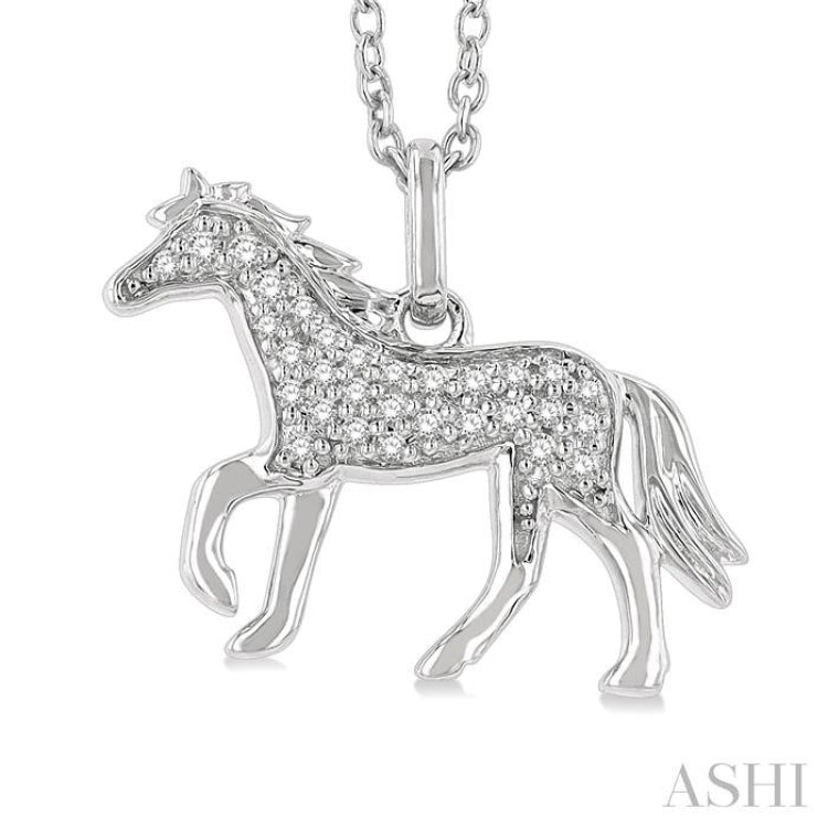 1/10 ctw Petite Horse Round Cut Diamond Fashion Pendant With Chain in 10K White Gold