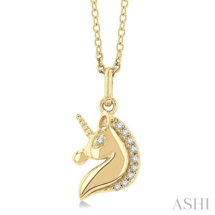 1/20 ctw Petite Unicorn Round Cut Diamond Fashion Pendant With Chain in 10K Yellow Gold