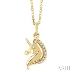 1/20 ctw Petite Unicorn Round Cut Diamond Fashion Pendant With Chain in 10K Yellow Gold