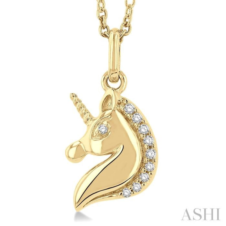 1/20 ctw Petite Unicorn Round Cut Diamond Fashion Pendant With Chain in 10K Yellow Gold