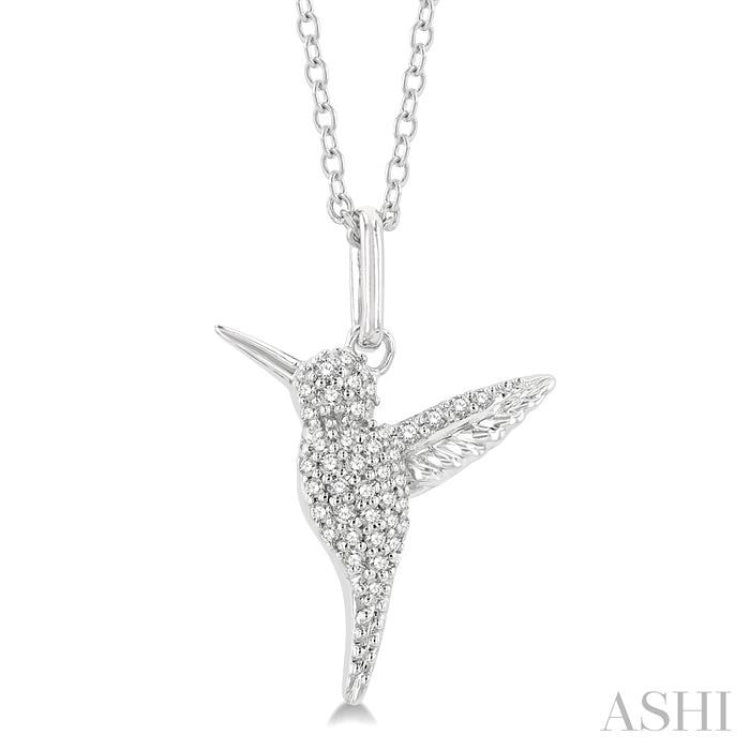 1/6 ctw Petite Hummingbird Round Cut Diamond Fashion Pendant With Chain in 10K White Gold