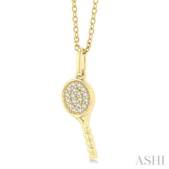 1/10 ctw Petite Tennis Racket Round Cut Diamond Fashion Pendant With Chain in 10K Yellow Gold