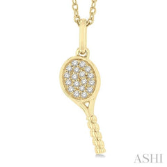 1/10 ctw Petite Tennis Racket Round Cut Diamond Fashion Pendant With Chain in 10K Yellow Gold