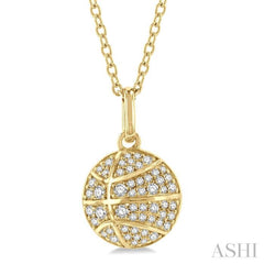 1/4 ctw Petite Basketball Round Cut Diamond Fashion Pendant With Chain in 10K Yellow Gold