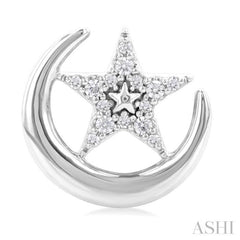 1/10 ctw Petite Crescent Moon and Star Round Cut Diamond Fashion Stud Earring in 10K White Gold