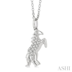 1/8 ctw Petite Horse Round Cut Diamond Fashion Pendant With Chain in 10K White Gold