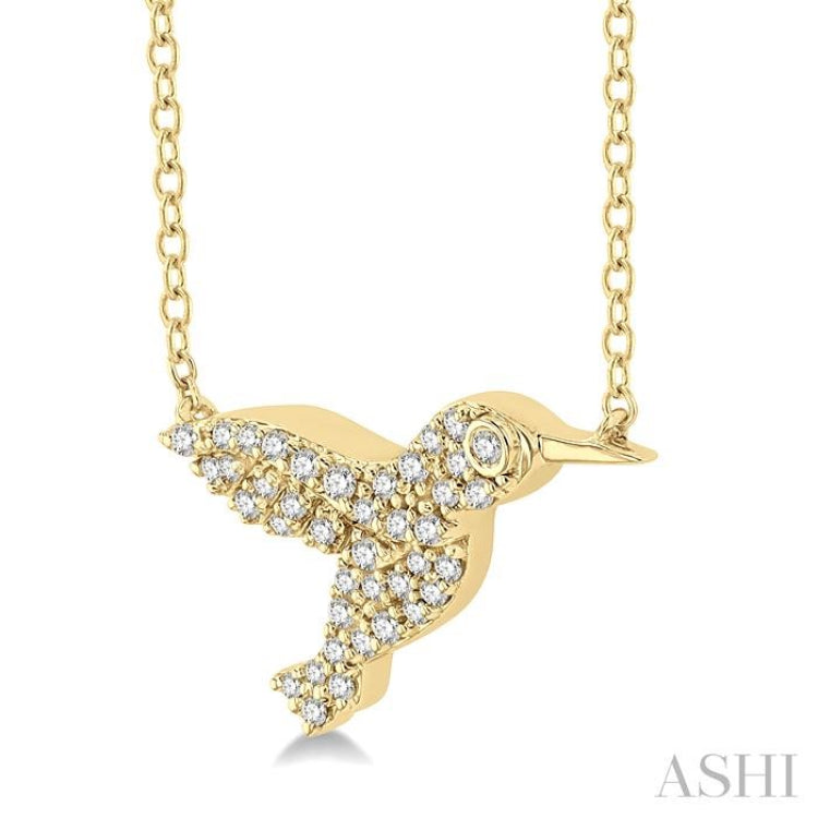 1/6 ctw Petite Hummingbird Round Cut Diamond Fashion Pendant With Chain in 10K Yellow Gold