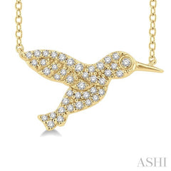 1/6 ctw Petite Hummingbird Round Cut Diamond Fashion Pendant With Chain in 10K Yellow Gold