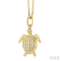 1/10 ctw Petite Sealife Turtle Round Cut Diamond Fashion Pendant With Chain in 10K Yellow Gold