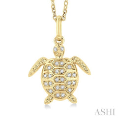 1/10 ctw Petite Sealife Turtle Round Cut Diamond Fashion Pendant With Chain in 10K Yellow Gold