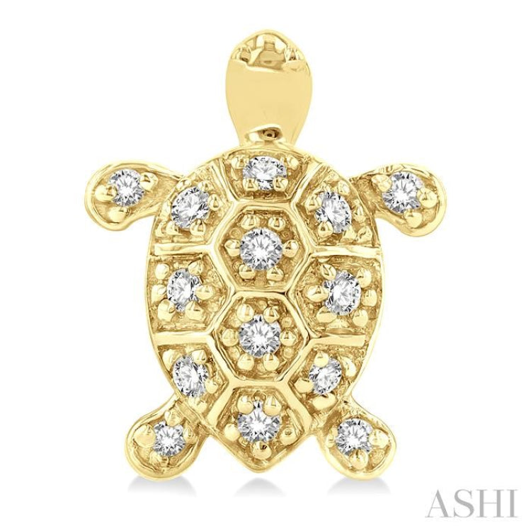 1/6 ctw Petite Turtle Round Cut Diamond Fashion Stud Earring in 10K Yellow Gold