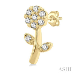 1/6 ctw Petite Floral Round Cut Diamond Fashion Stud Earring in 10K Yellow Gold