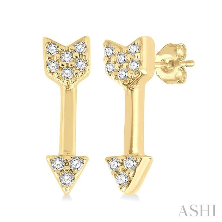 1/20 ctw Petite Arrow Round Cut Diamond Fashion Stud Earring in 10K Yellow Gold