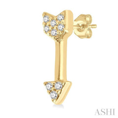 1/20 ctw Petite Arrow Round Cut Diamond Fashion Stud Earring in 10K Yellow Gold