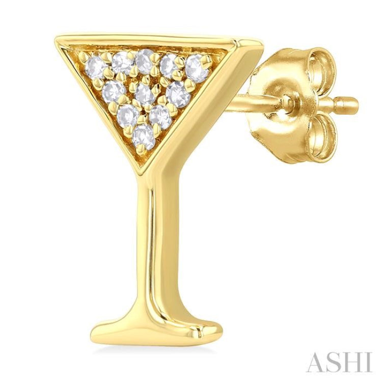 1/10 ctw Petite Martini Glass Round Cut Diamond Fashion Stud Earring in 10K Yellow Gold