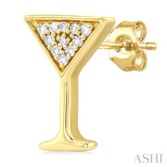 1/10 ctw Petite Martini Glass Round Cut Diamond Fashion Stud Earring in 10K Yellow Gold