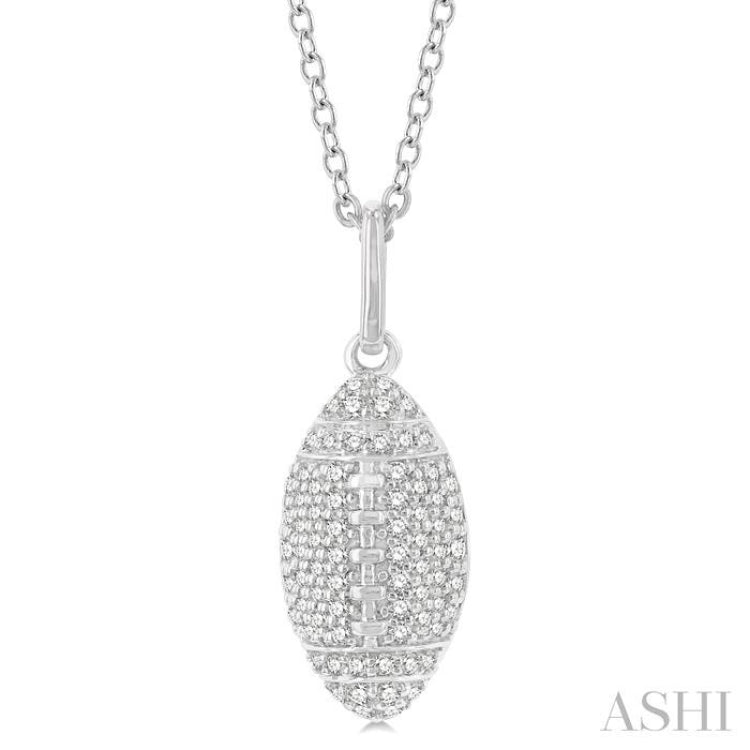 1/4 ctw Petite Football Round Cut Diamond Fashion Pendant With Chain in 10K White Gold