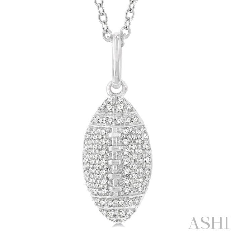 1/4 ctw Petite Football Round Cut Diamond Fashion Pendant With Chain in 10K White Gold