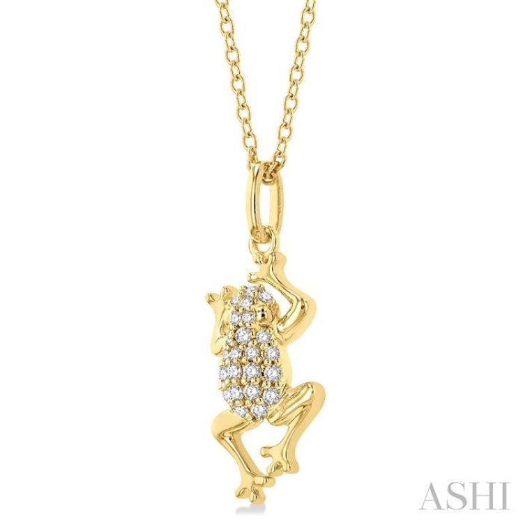 1/6 ctw Amphibian Petite Frog Round Cut Diamond Fashion Pendant With Chain in 10K Yellow Gold