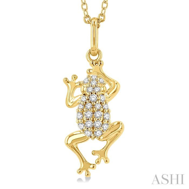 1/6 ctw Amphibian Petite Frog Round Cut Diamond Fashion Pendant With Chain in 10K Yellow Gold