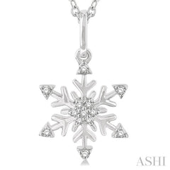 1/10 ctw Petite Snowflake Round Cut Diamond Fashion Pendant With Chain in 10K White Gold