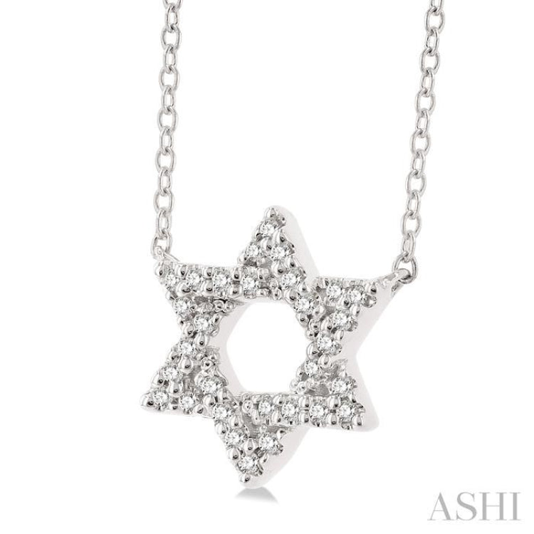 1/10 ctw Petite Star of David Round Cut Diamond Fashion Pendant With Chain in 10K White Gold